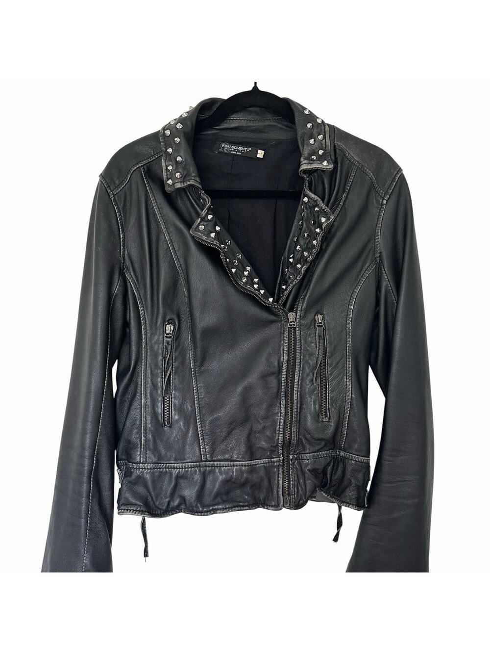 Rinascimento (L) Italian Faux Leather Studded Moto Biker Jacket - Bohemian Chic